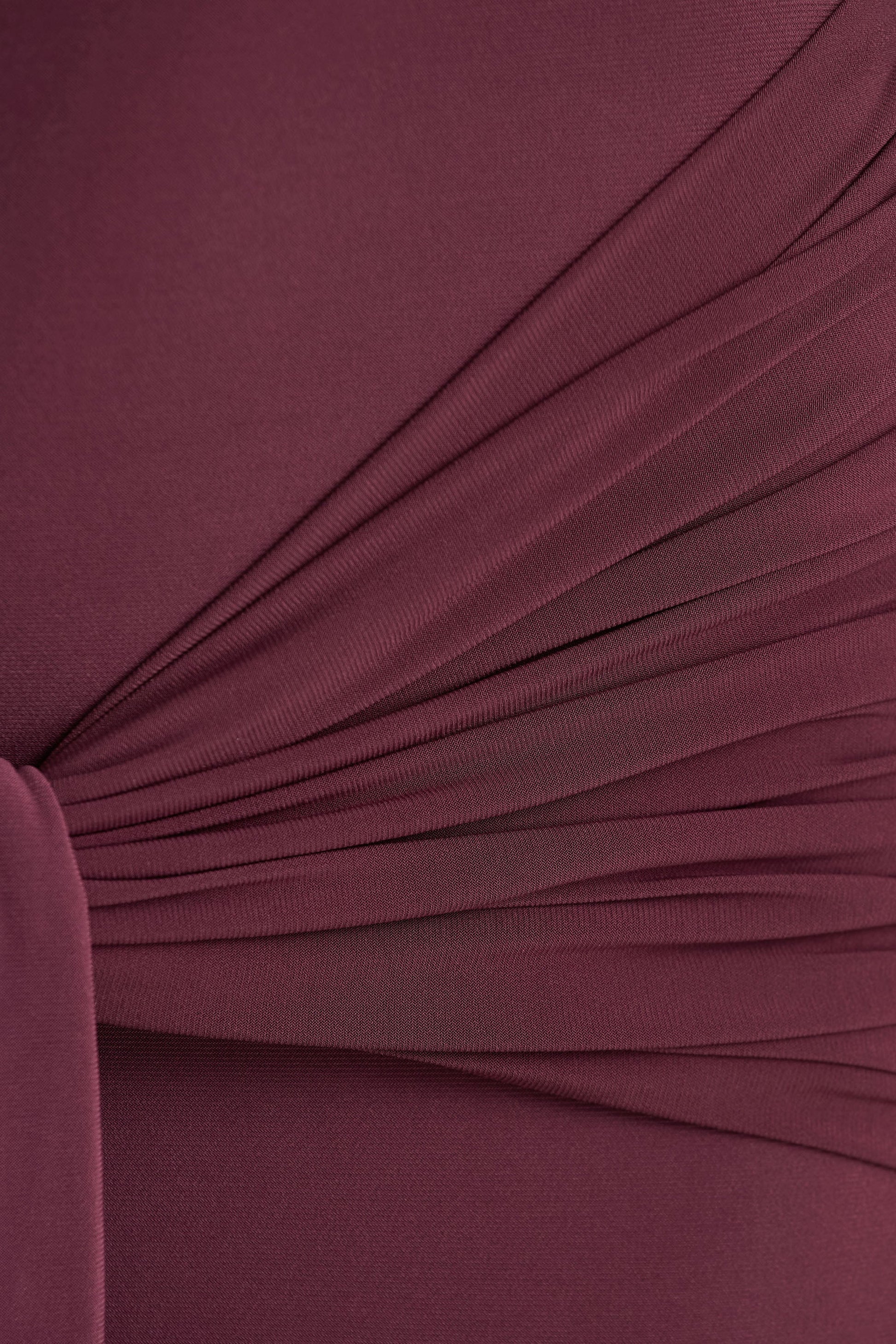 Myra | Burgundy High-Neck Maxi Dress With Sash and Ruched Detailing