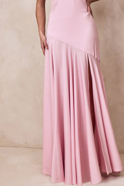 Luscious | Light Pink High-Neck Maxi Dress With Drop-Waist And Bow Detail