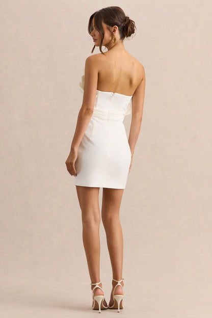 Pastoral | White Ruffled Asymmetric-Neck Mini Dress