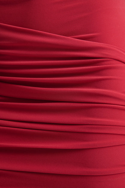 Aubrey | Red High-Neck Wrapped Mini Dress With Sash