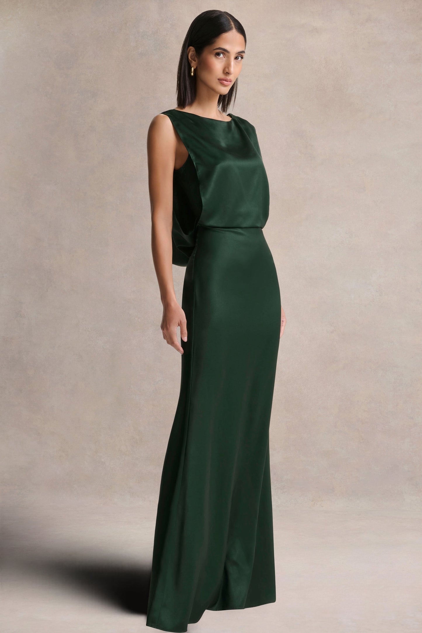 Stacey | Dark Green Slashed-Neck Maxi Dress With Open-Back And Embellished Detail