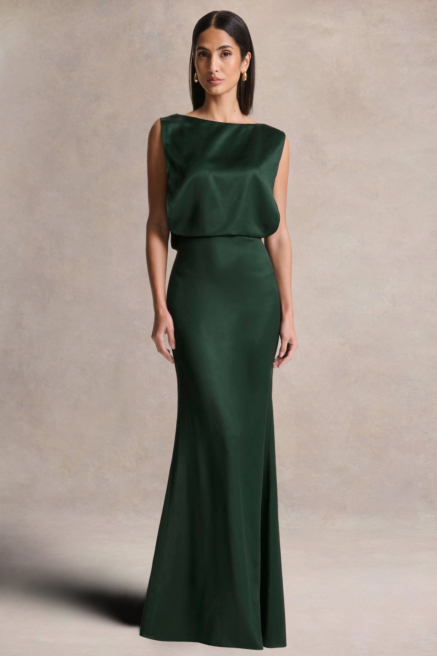 Stacey | Dark Green Slashed-Neck Maxi Dress With Open-Back And Embellished Detail