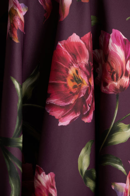 Magic | Burgundy Floral Print Sweetheart-Neck Mini Dress