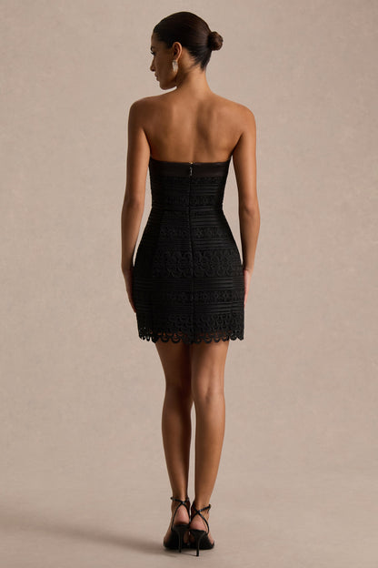 Kerry | Black Lace Bandeau Mini Dress With Bow-Detail