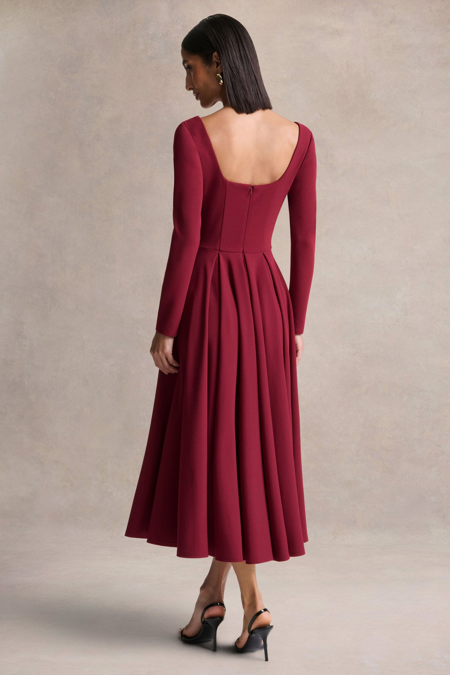 Alison | Burgundy Square-Neck A- Midi Dress