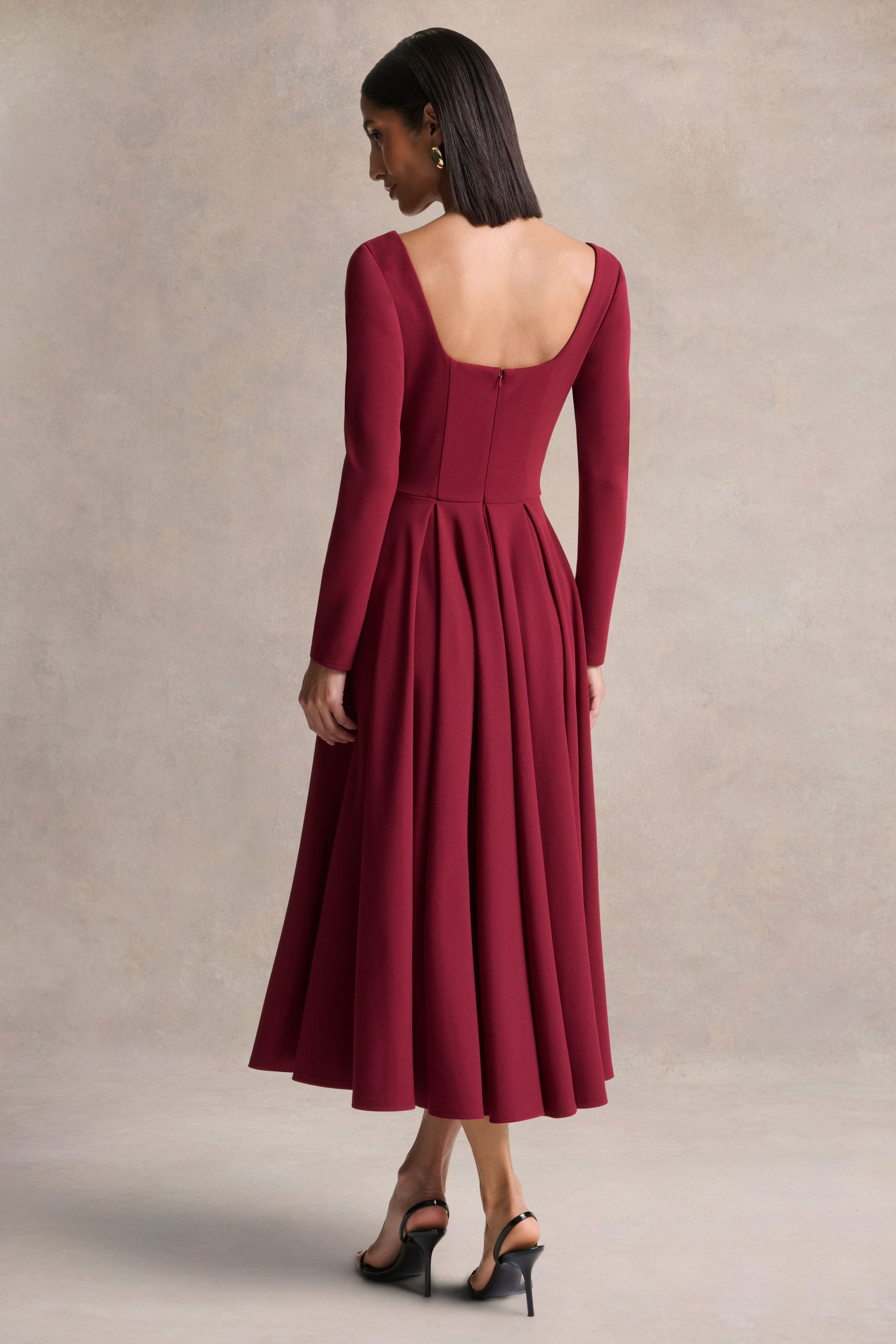 Alison | Burgundy Square-Neck A- Midi Dress