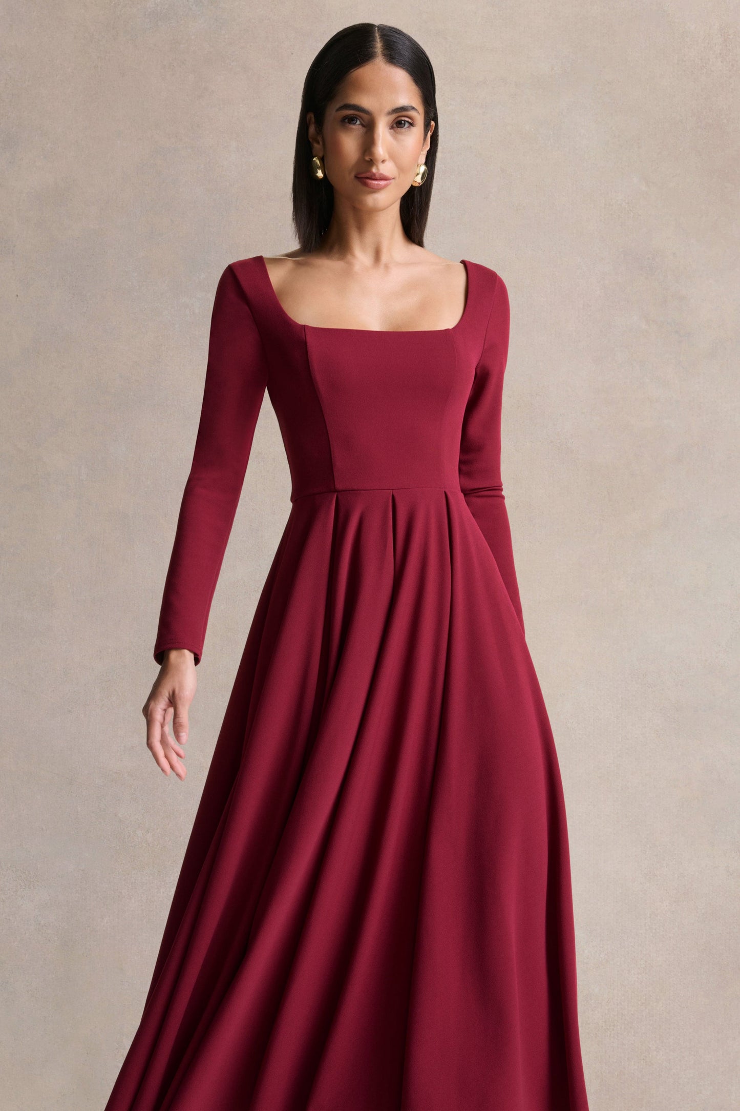 Alison | Burgundy Square-Neck A- Midi Dress