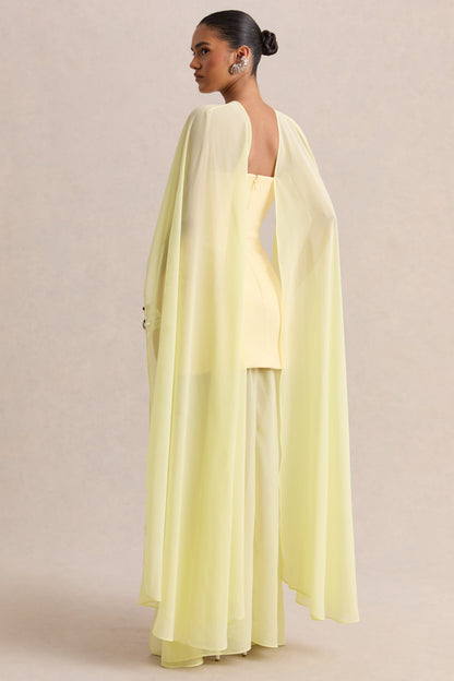 Chessa | Lemon Boat-Neck Maxi Dress With Sheer Cape