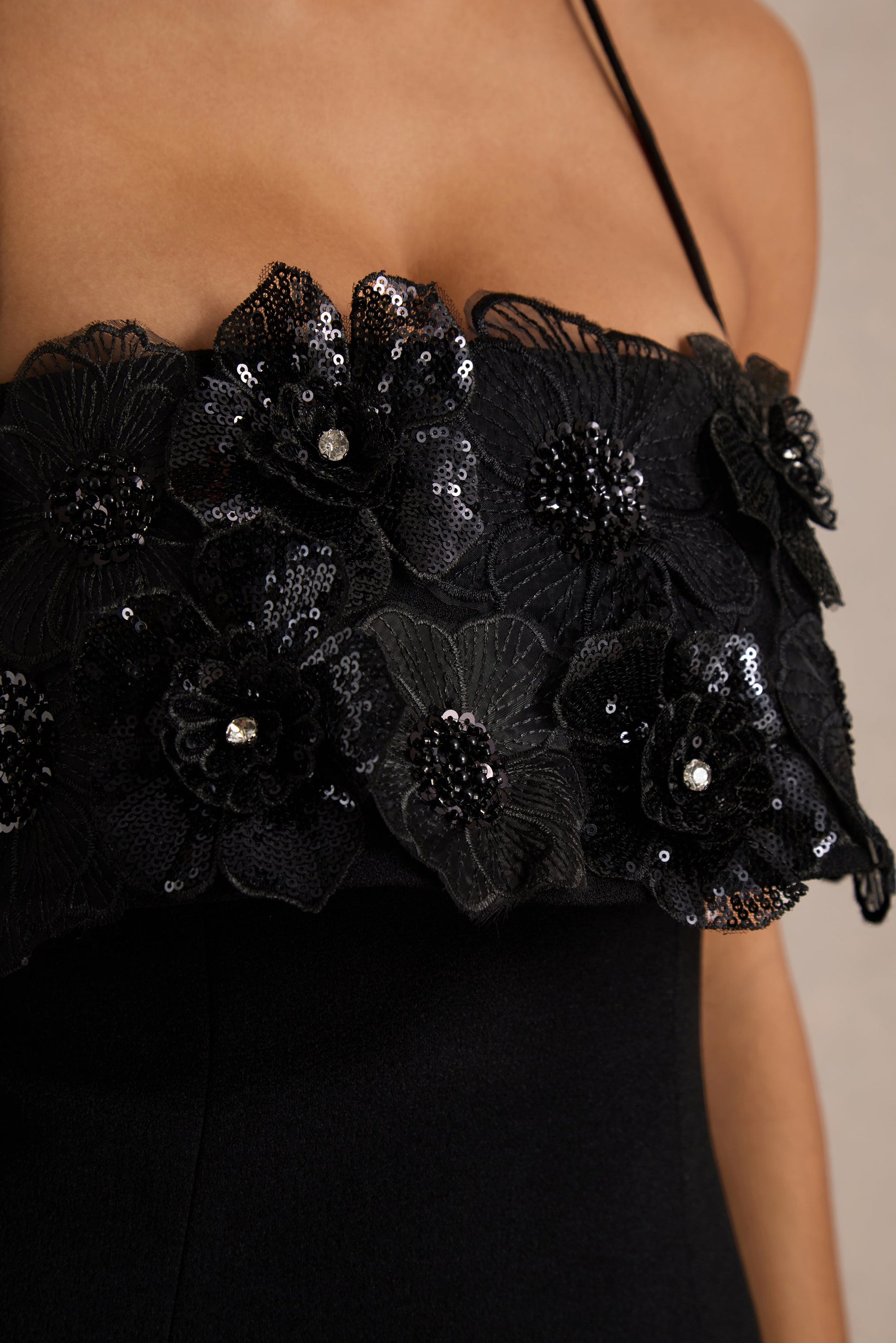 Tempest | Black Halter-Neck Mini Dress With Hand-Embellished Panel