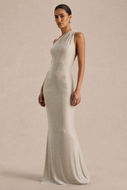 Deity | Silver Hotfix Asymmetric-Neck Maxi Dress With Open-Back