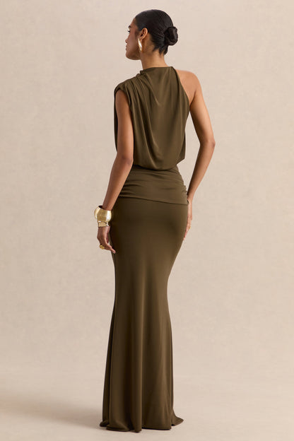 Umaira | Khaki High-Neck Maxi Dress