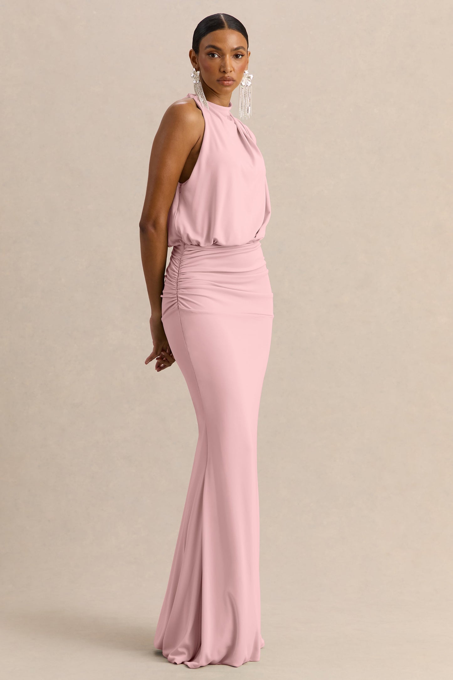 Umaira | Light Pink High-Neck Maxi Dress