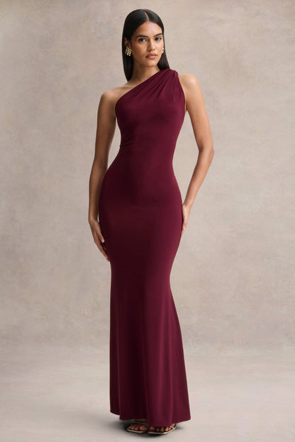 Ottilie | Burgundy Asymmetric-Neck Maxi Dress