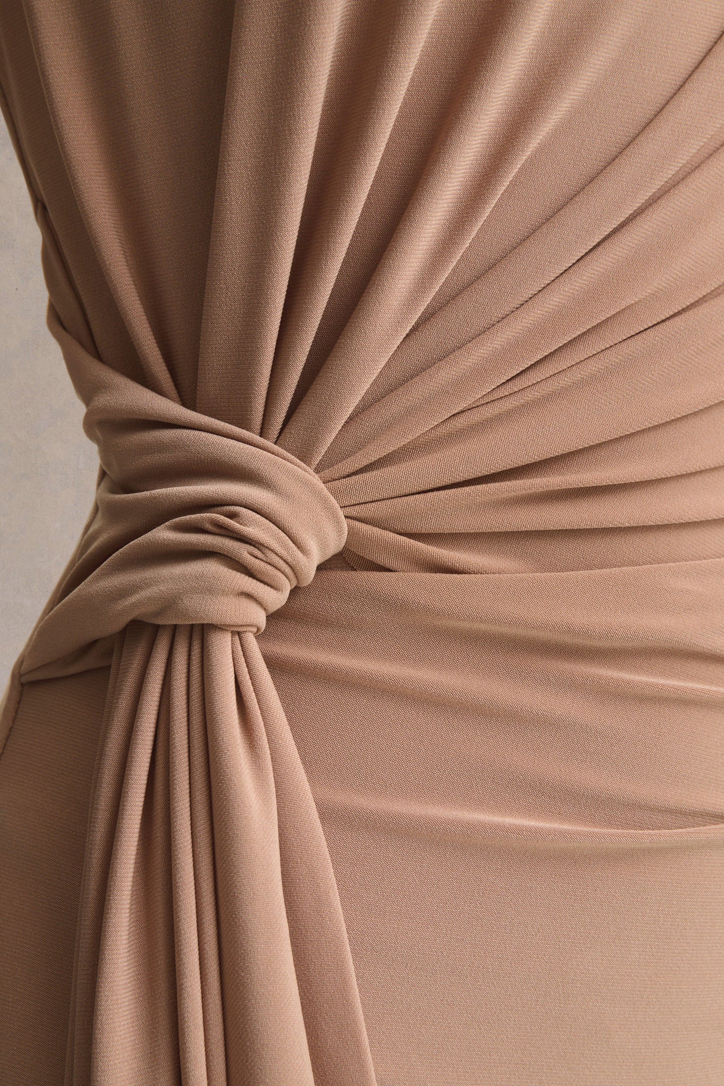Solene | Brown High-Neck Maxi Dress With Wrap And Drape Detail