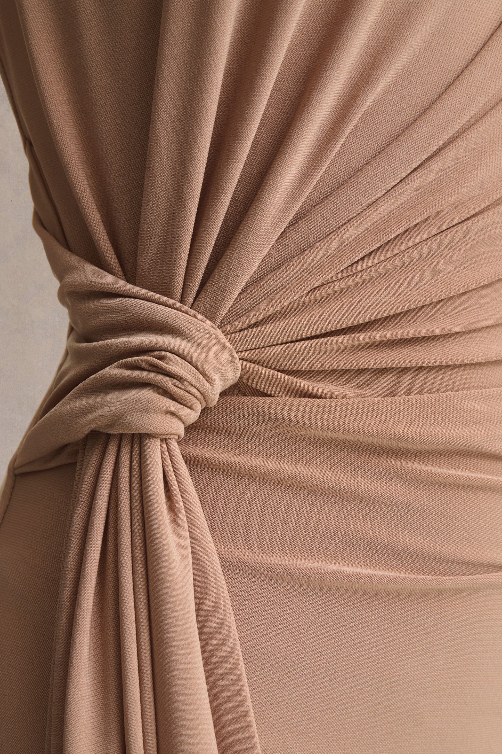 Solene | Brown High-Neck Maxi Dress With Wrap And Drape Detail