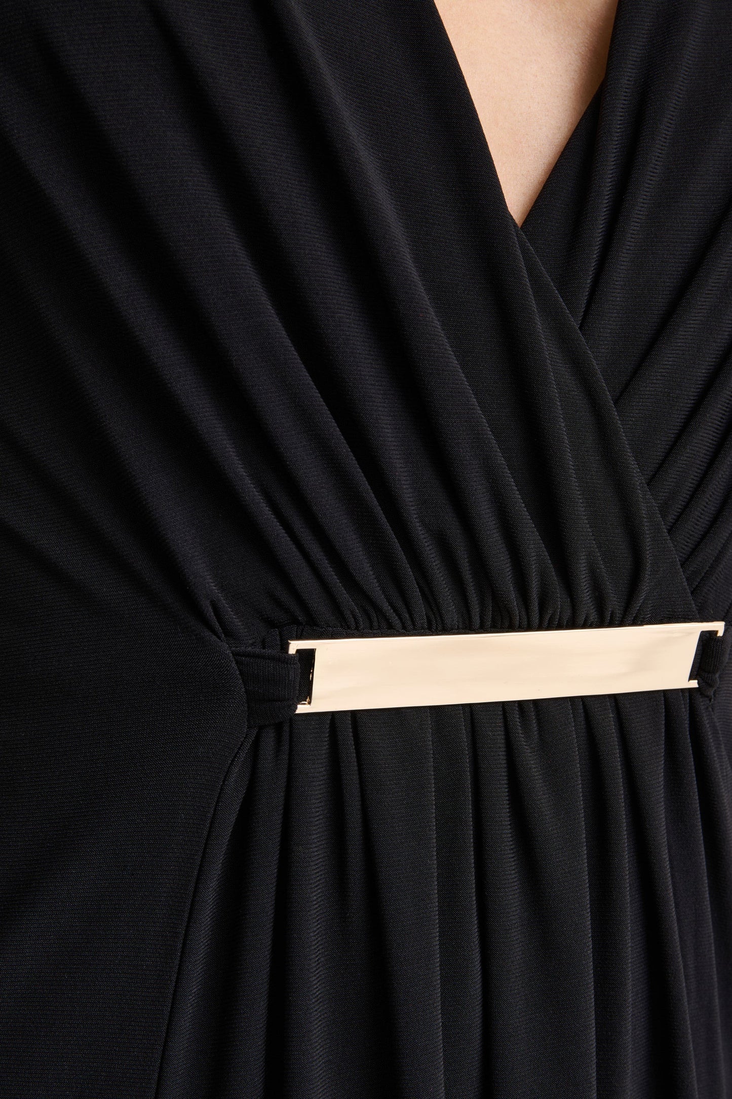 Romilly | Black Plunge-Neck Maxi Dress With Gathered Detail
