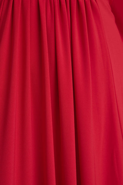 Romilly | Red Plunge-Neck Maxi Dress With Gathered Detail