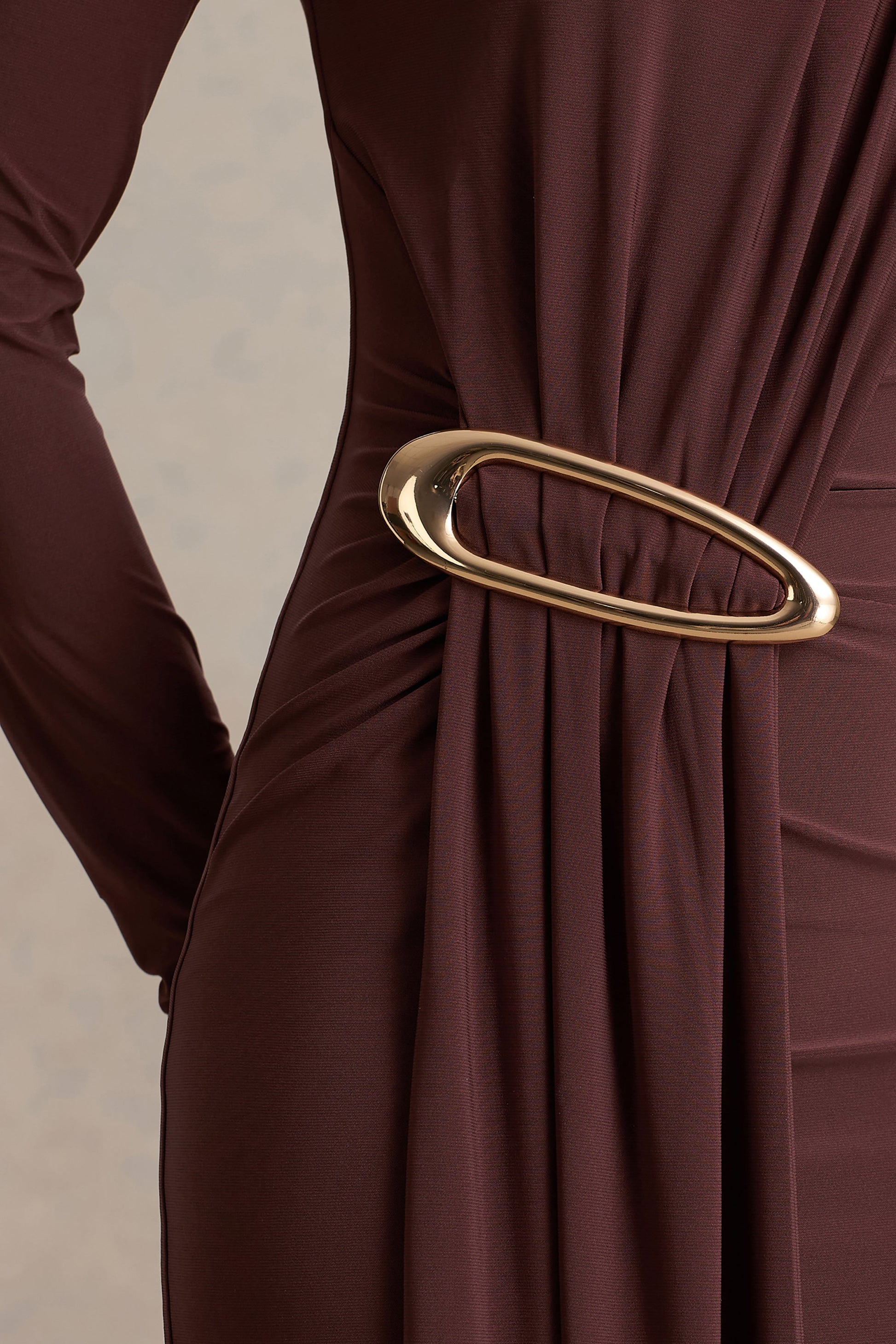 Zadie | Brown High-Neck Maxi Dress With Gathered-Detail