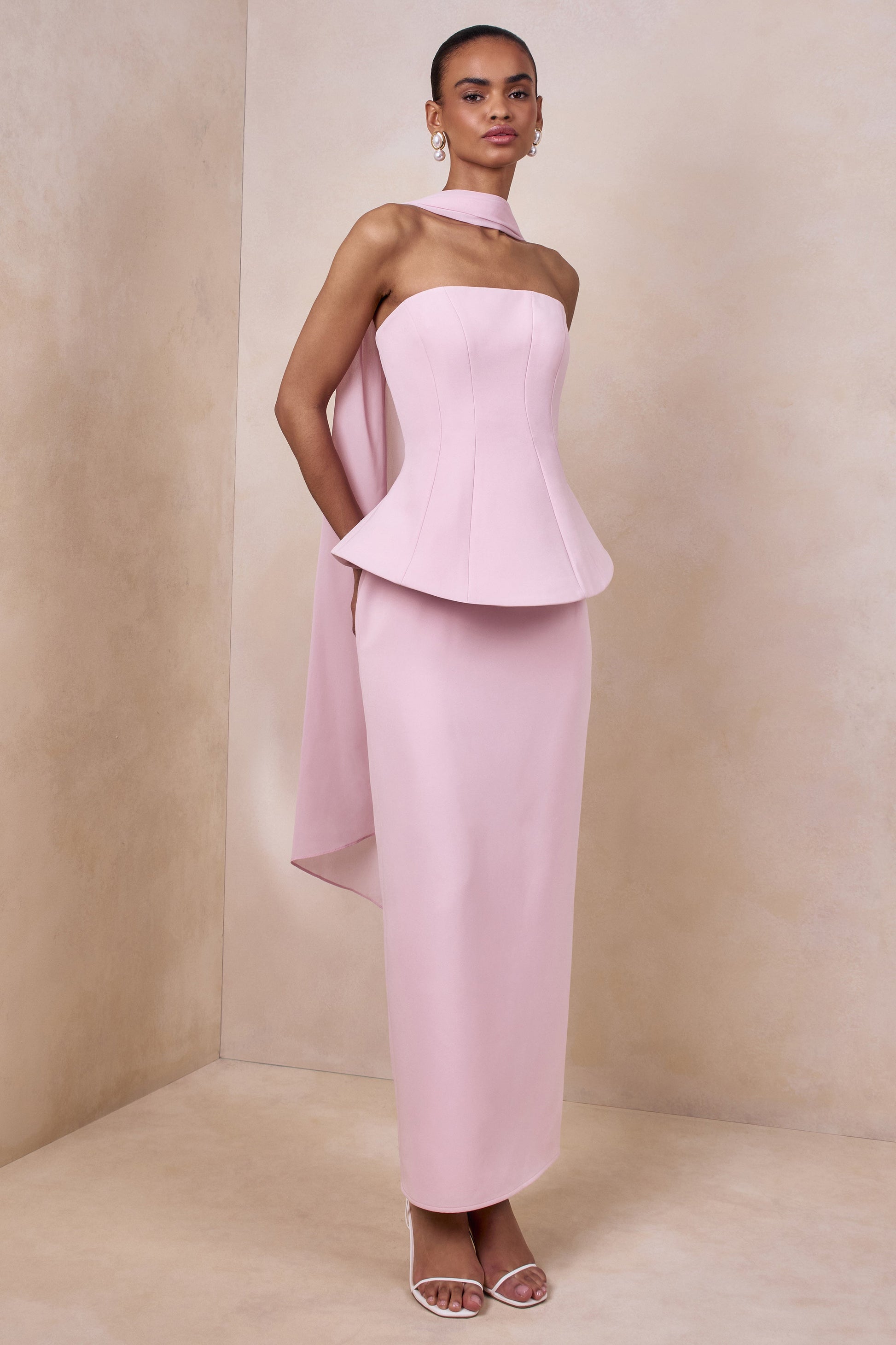 Farron | Light Pink Bandeau Corset Maxi Dress