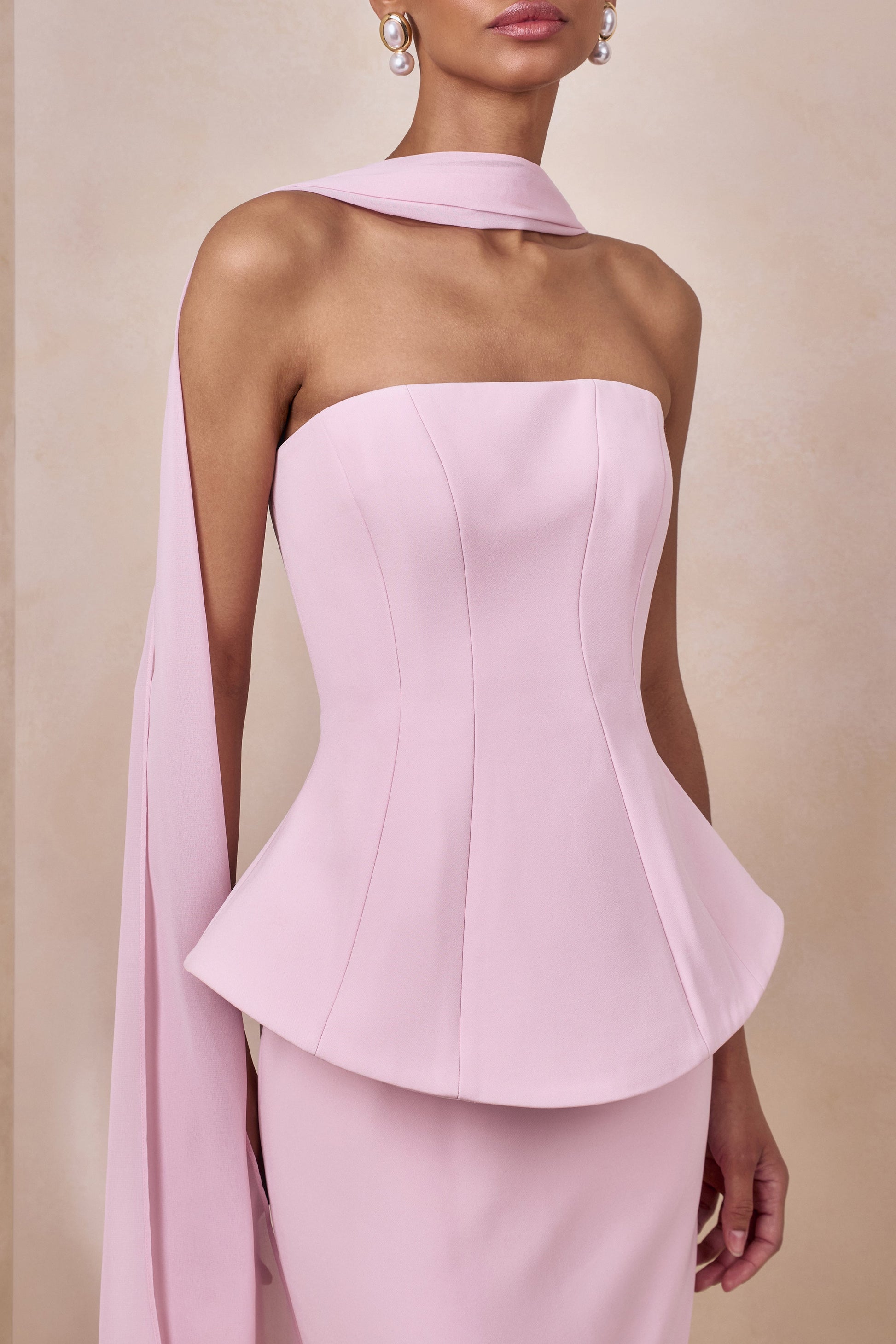 Farron | Light Pink Bandeau Corset Maxi Dress