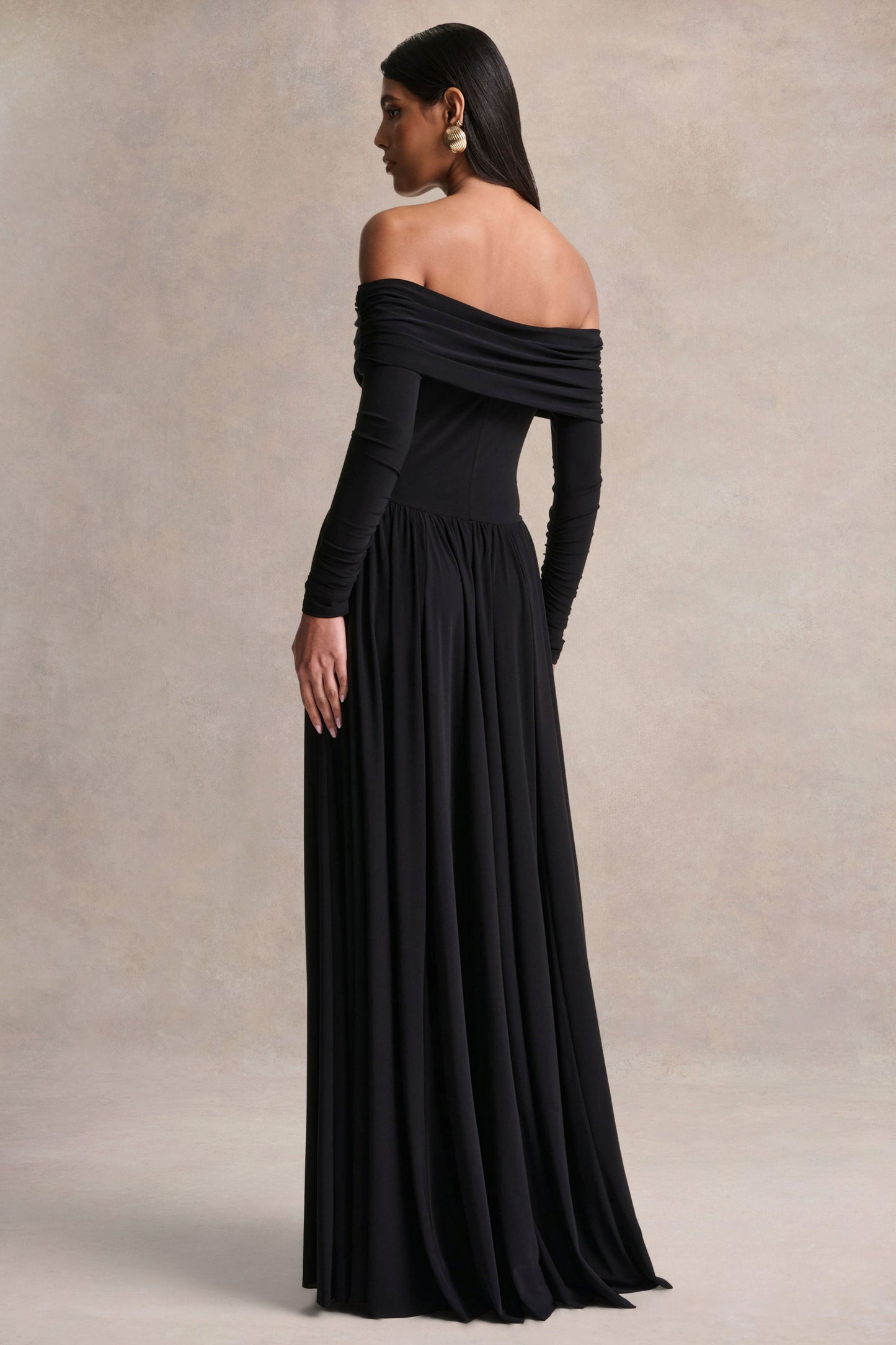 Saskia | Black Bardot-Neck Maxi Dress
