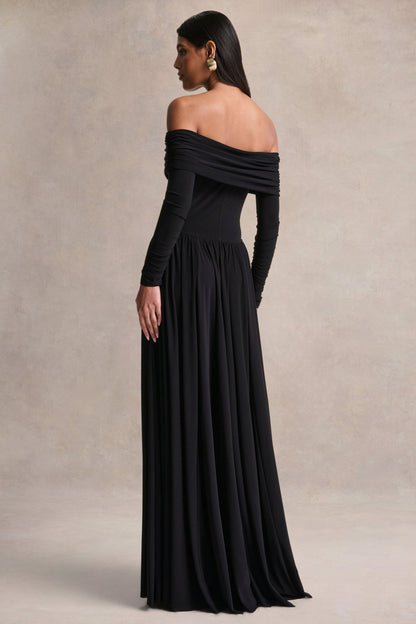 Saskia | Black Bardot-Neck Maxi Dress