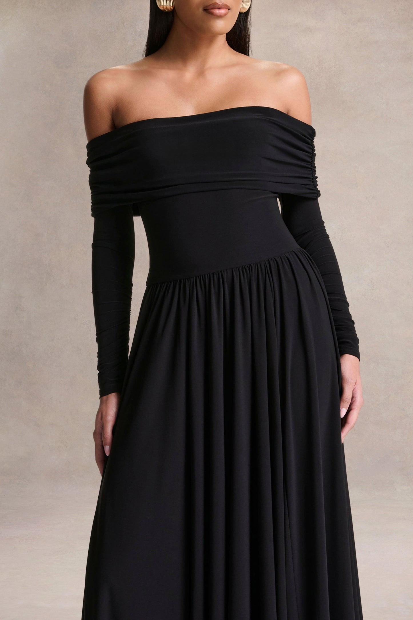 Saskia | Black Bardot-Neck Maxi Dress