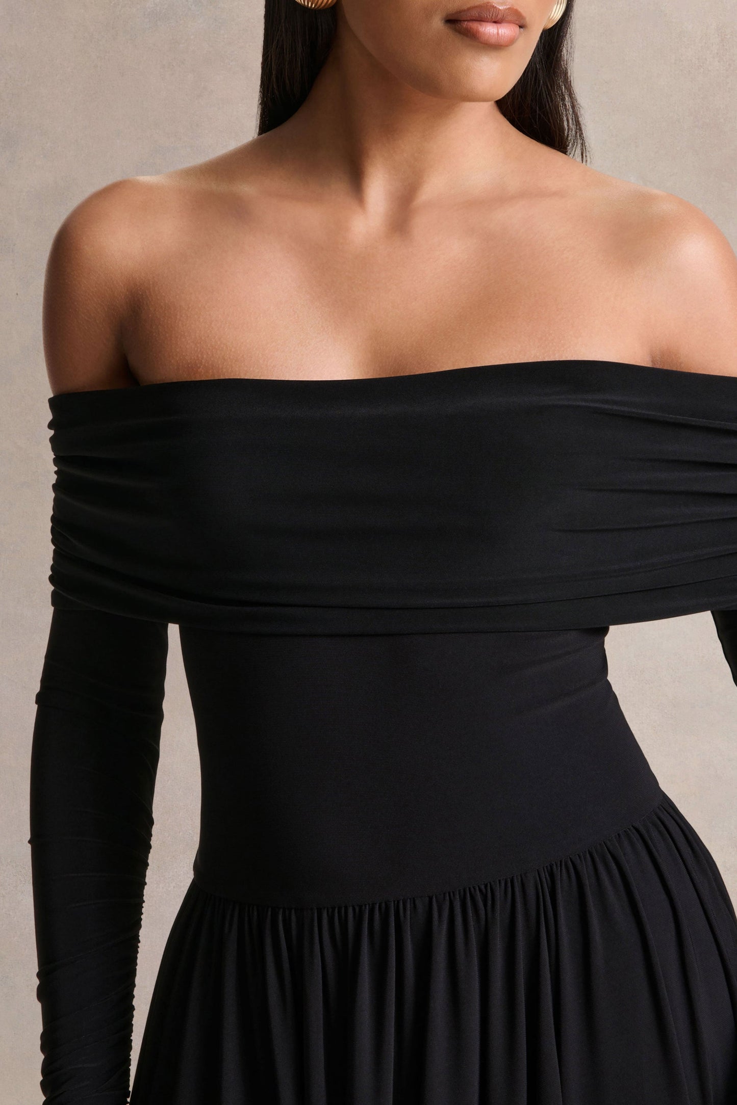Saskia | Black Bardot-Neck Maxi Dress