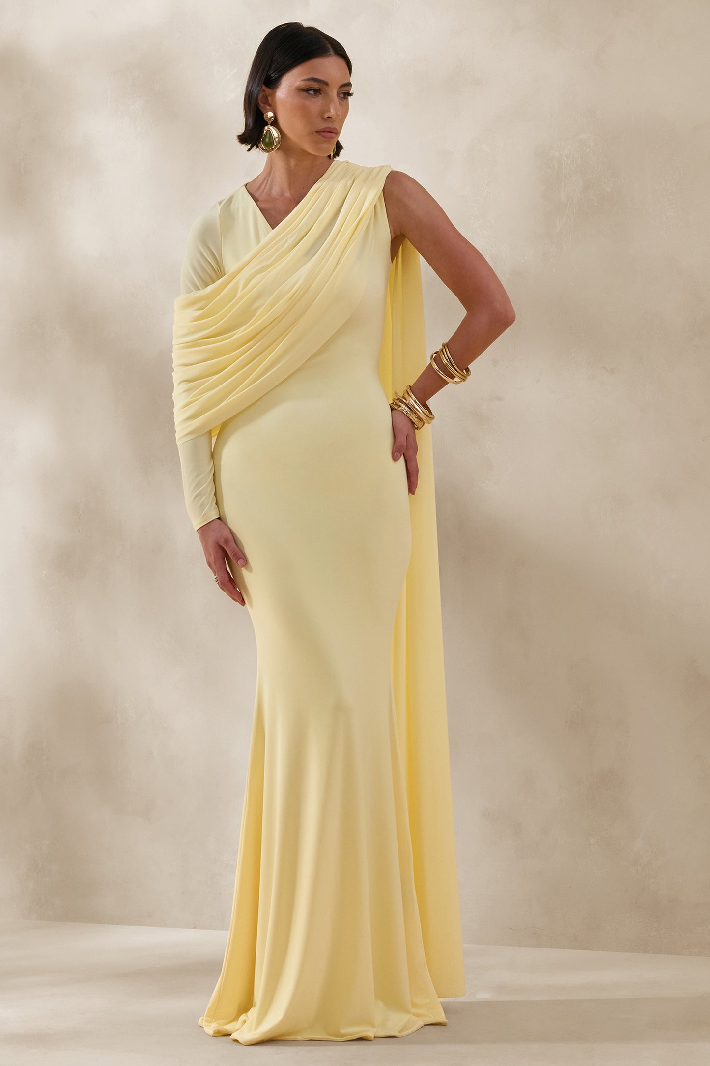 Rubelle | Lemon Asymmetric-Neck Maxi Dress With Draped-Detailing