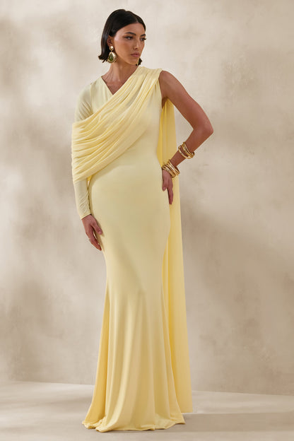 Rubelle | Lemon Asymmetric-Neck Maxi Dress With Draped-Detailing