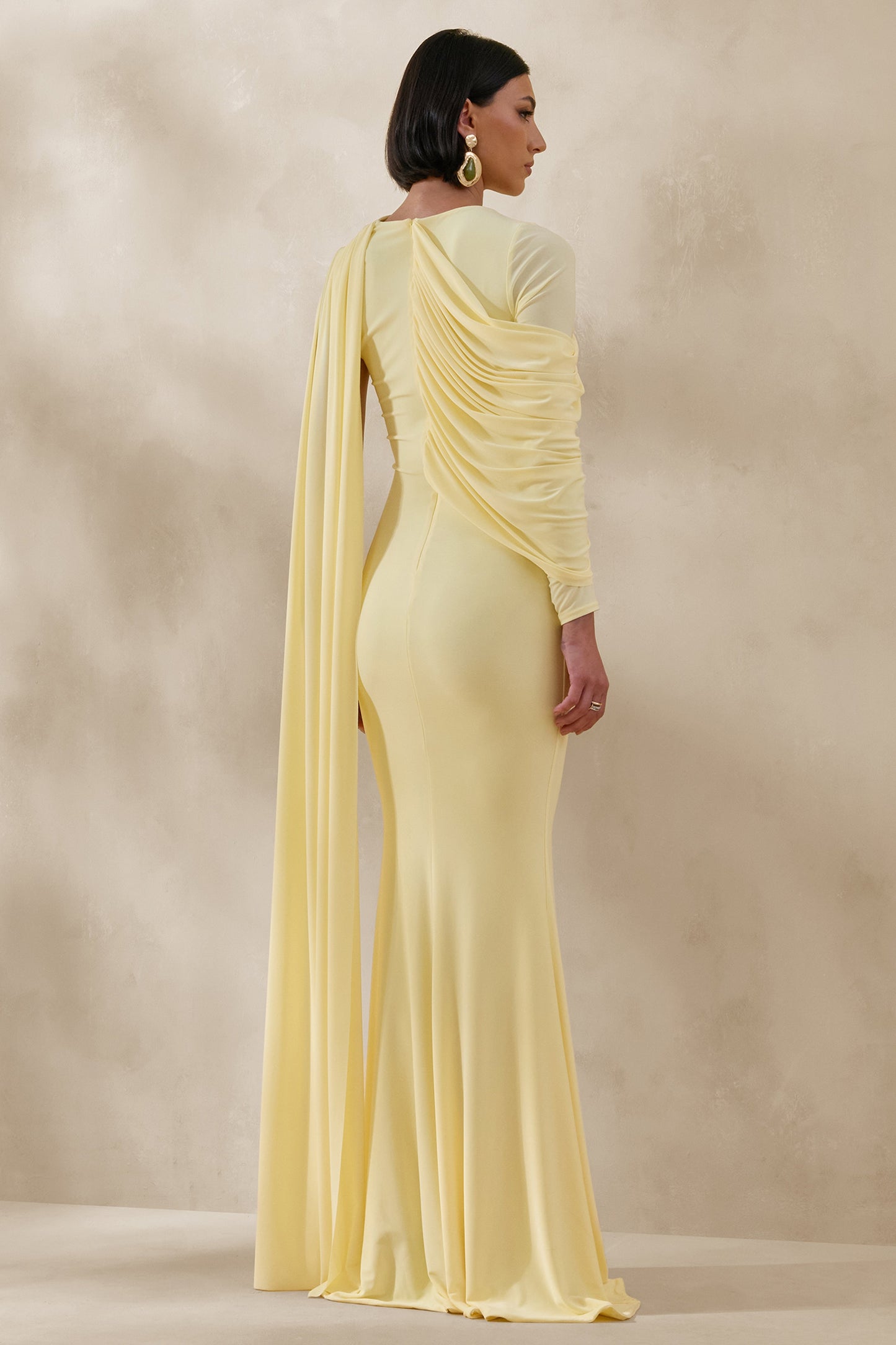 Rubelle | Lemon Asymmetric-Neck Maxi Dress With Draped-Detailing