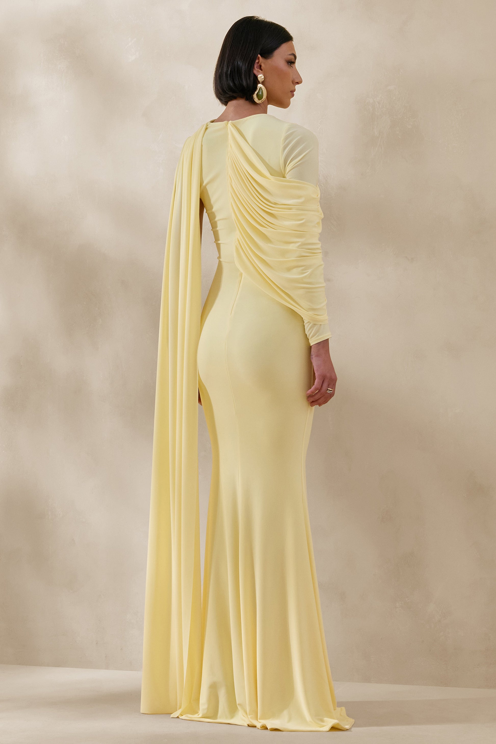 Rubelle | Lemon Asymmetric-Neck Maxi Dress With Draped-Detailing