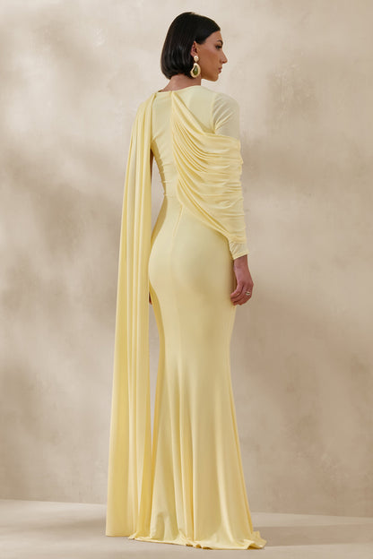 Rubelle | Lemon Asymmetric-Neck Maxi Dress With Draped-Detailing