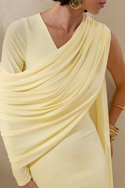 Rubelle | Lemon Asymmetric-Neck Maxi Dress With Draped-Detailing