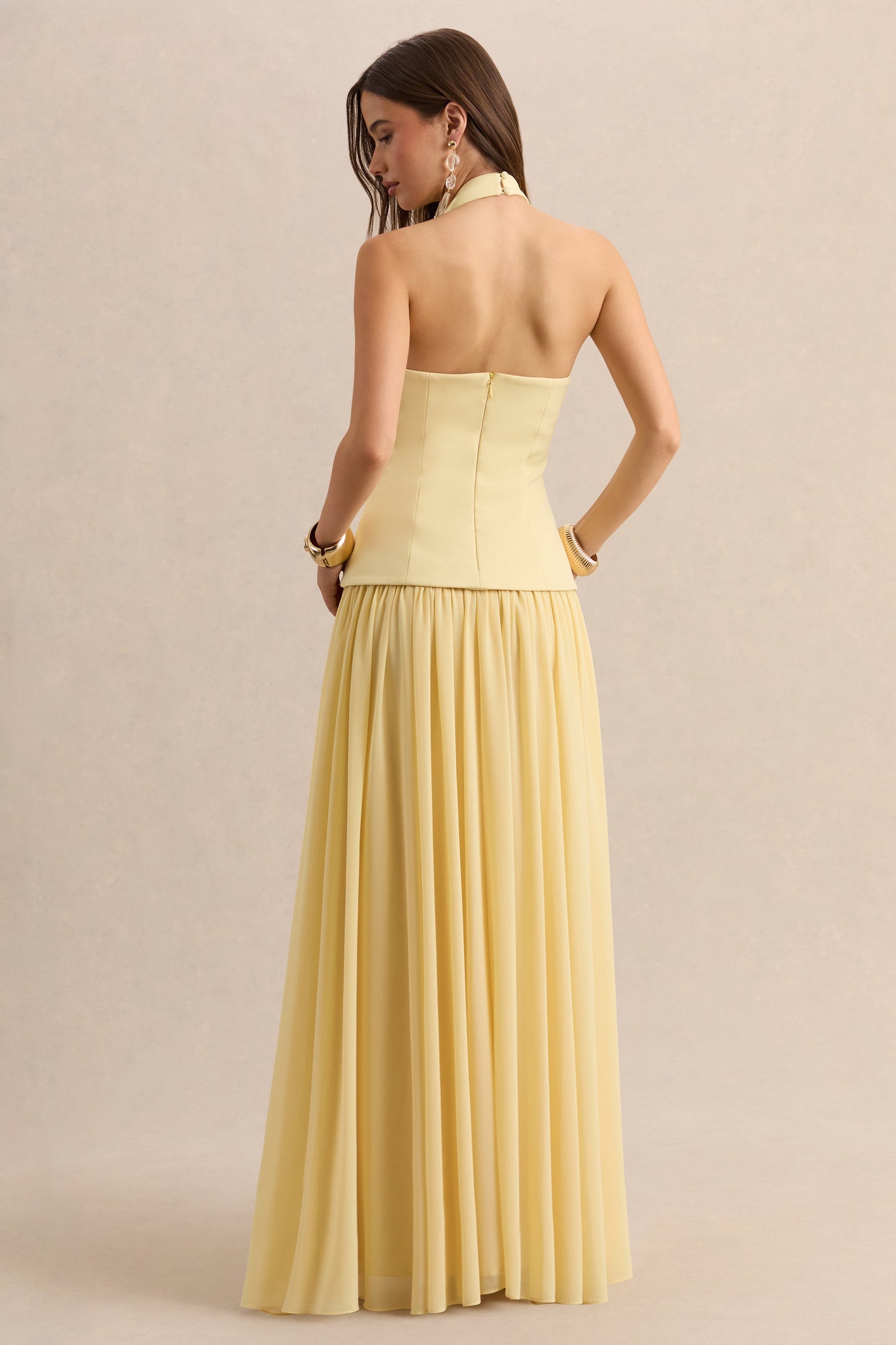 Zarina | Lemon Plunge-Neck Maxi Dress