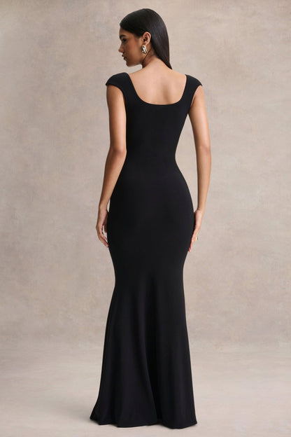 Piper | Black Square-Neck Maxi Dress With Cap-Sleeves