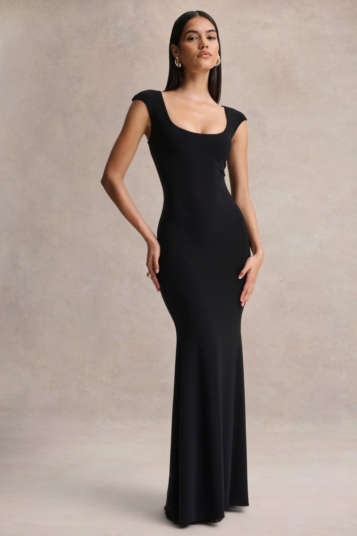 Piper | Black Square-Neck Maxi Dress With Cap-Sleeves