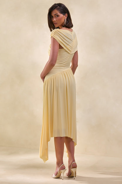 Lorina | Lemon Midi Dress With Asymmetric-Waist