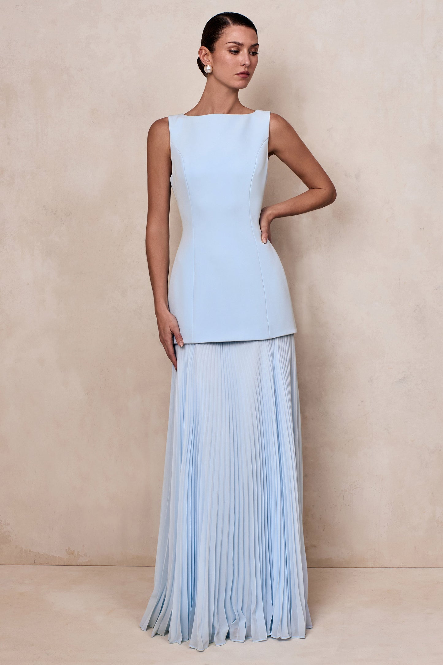 Hadley | Powder Blue Boat-Neck Maxi Dress With Drop-Waist
