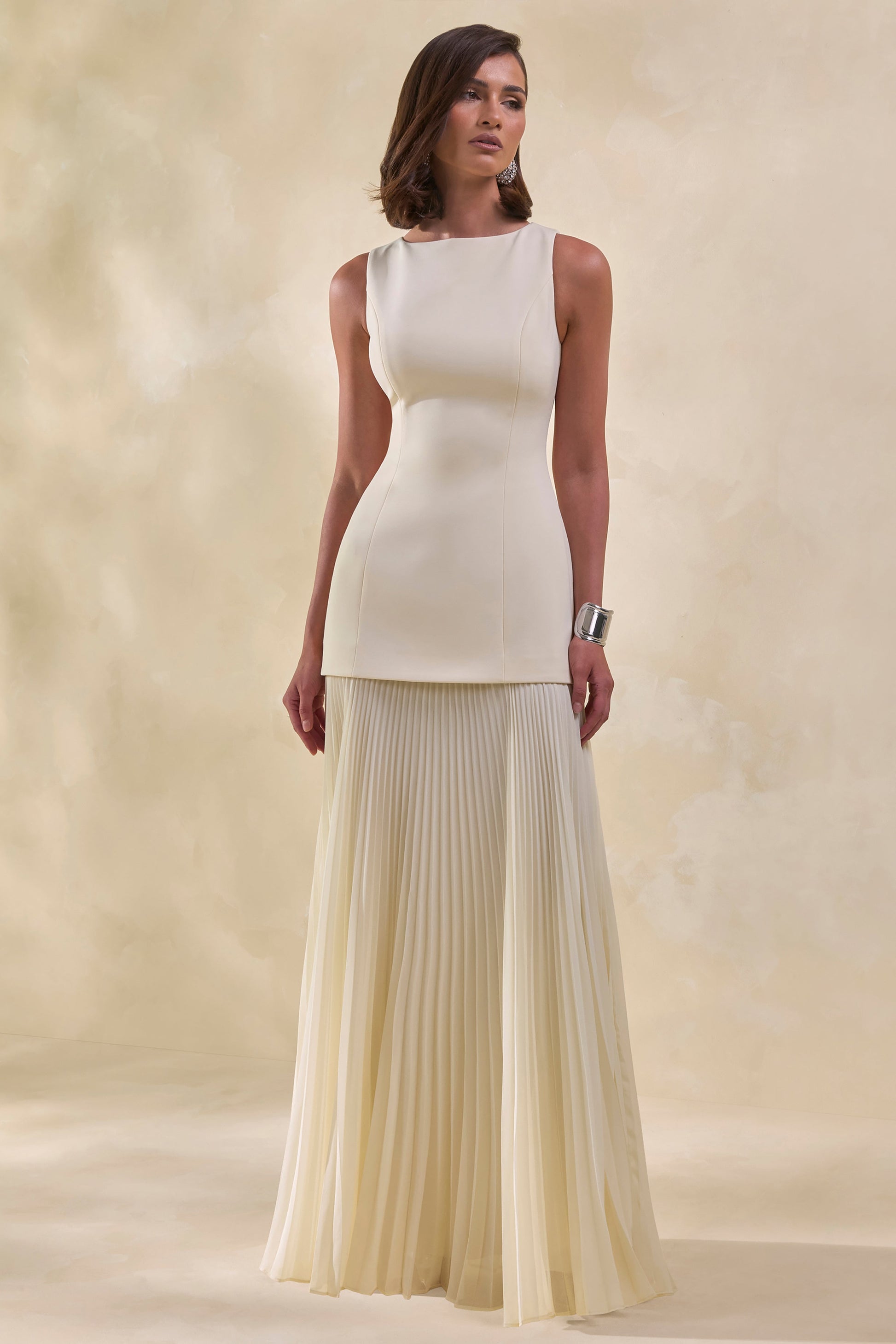 Hadley | Stone Boat-Neck Maxi Dress With Drop-Waist