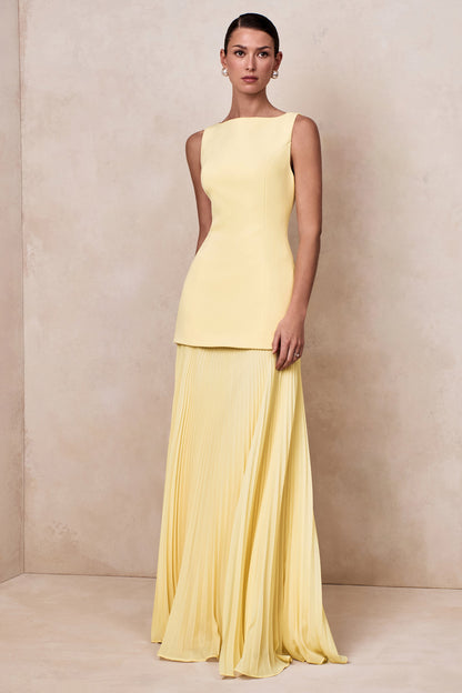 Hadley | Lemon Boat-Neck Maxi Dress With Drop-Waist