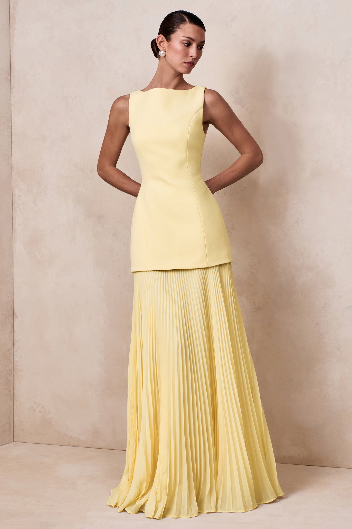 Hadley | Lemon Boat-Neck Maxi Dress With Drop-Waist
