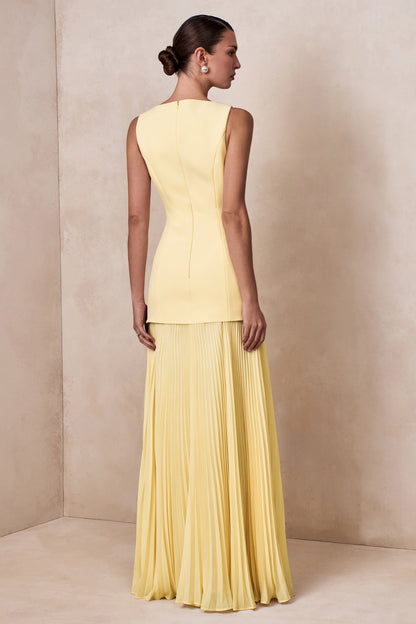 Hadley | Lemon Boat-Neck Maxi Dress With Drop-Waist