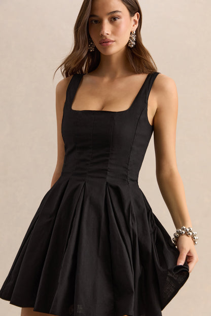 Brioria | Black Square-Neck Skater Mini Dress