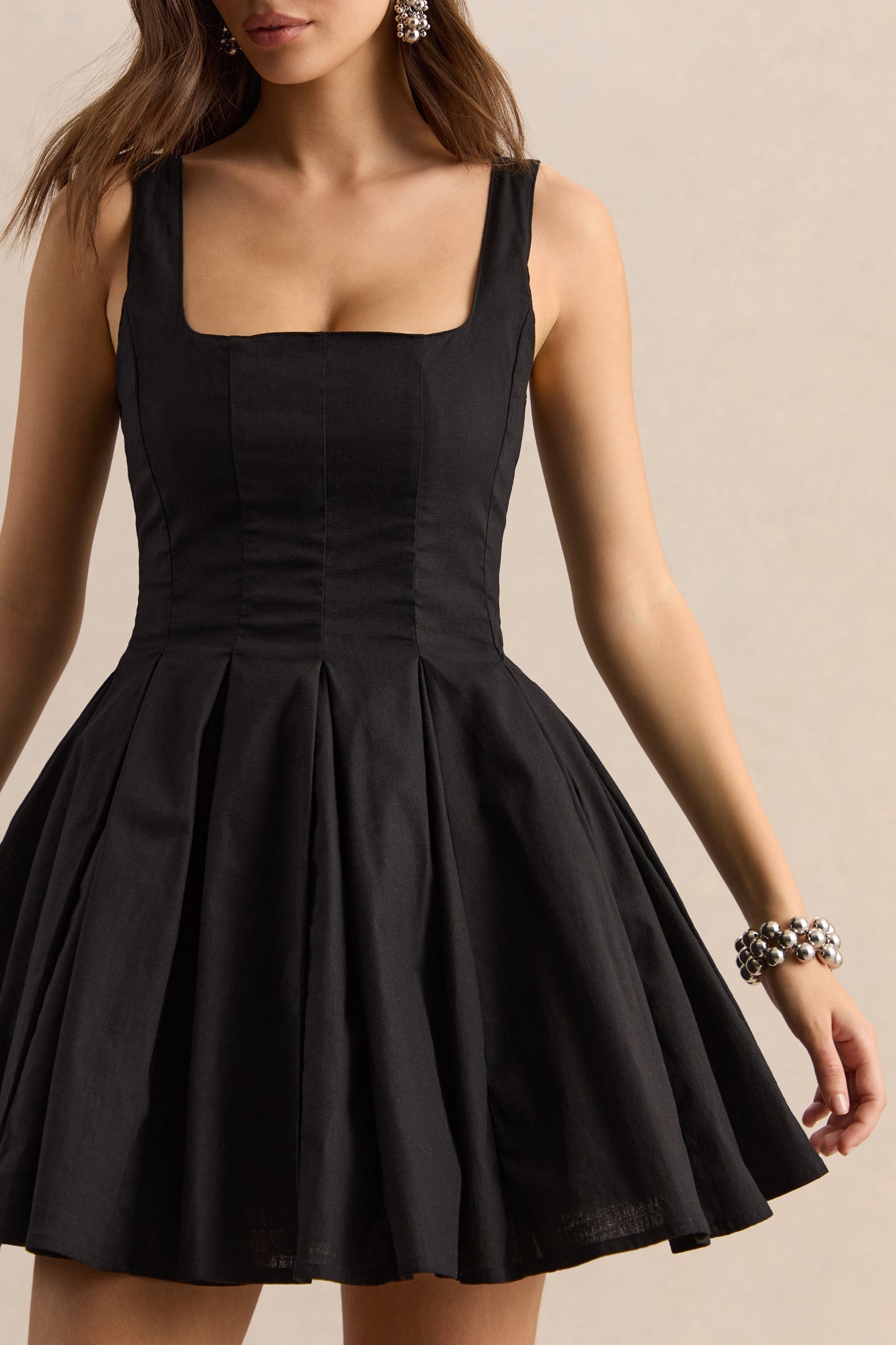Brioria | Black Square-Neck Skater Mini Dress