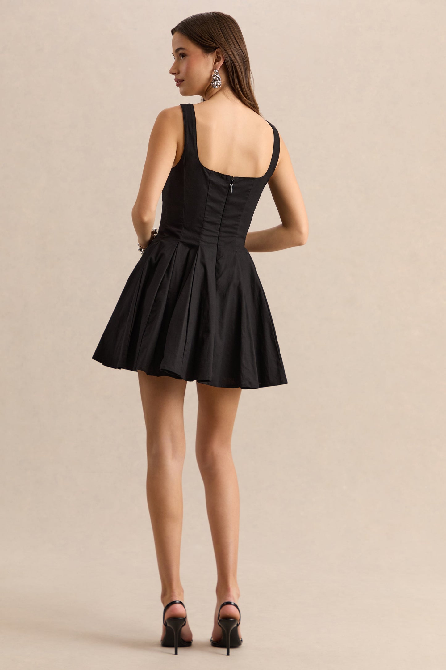 Brioria | Black Square-Neck Skater Mini Dress