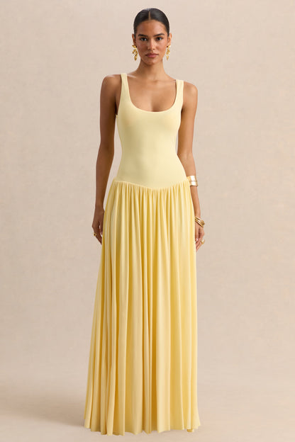 Aurina | Lemon Square-Neck Maxi Dress With Scarf-Detail