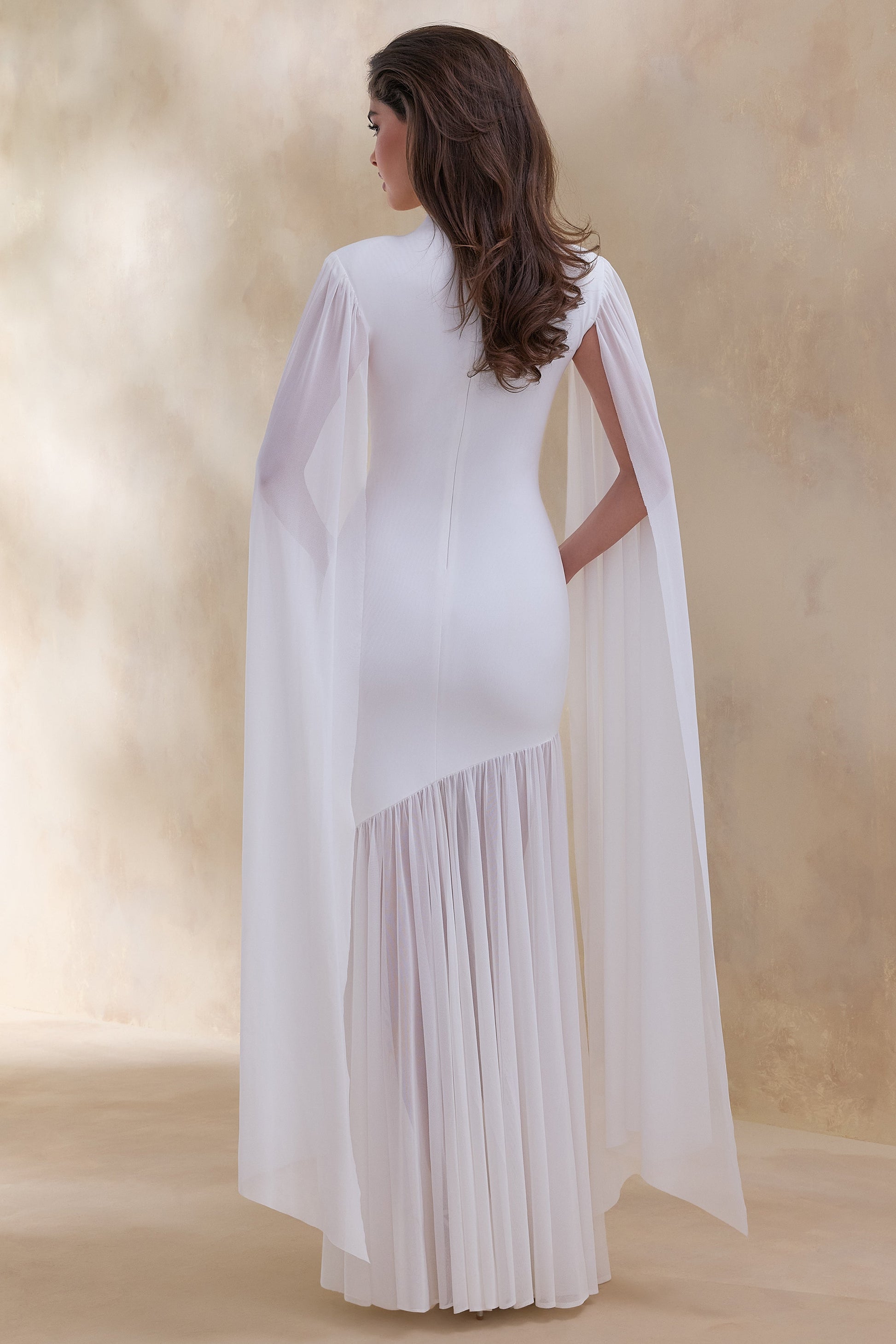 Chantelle | White High-Neck Maxi Dress With Drop-Waist And Cape-Sleeves