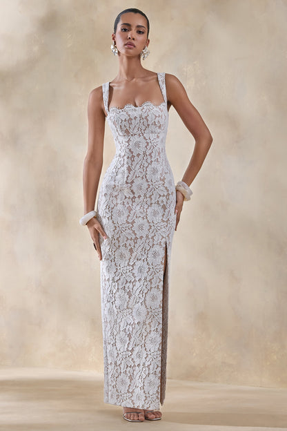 Zarisse | White Lace Square-Neck Maxi Dress