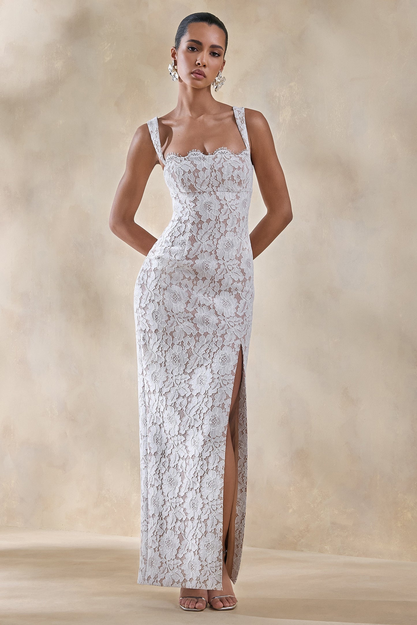 Zarisse | White Lace Square-Neck Maxi Dress